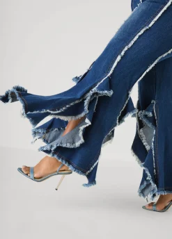 Frayed Ruffle Flared Jeans