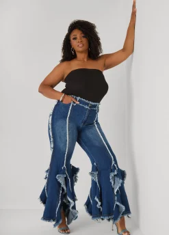 Frayed Ruffle Flared Jeans
