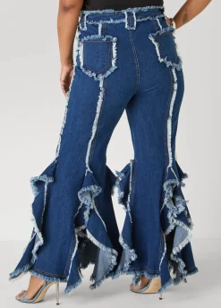 Frayed Ruffle Flared Jeans