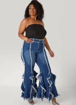 Frayed Ruffle Flared Jeans
