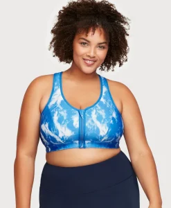 Front-Closure Zip Up Sports Bra Blue