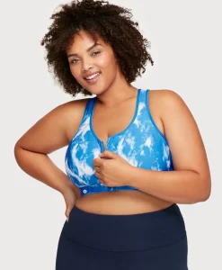 Front-Closure Zip Up Sports Bra Blue