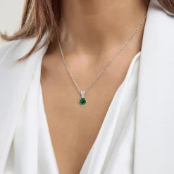 Gemstone Necklace in Sterling Silver, Round Pendant Size 6.5 * 6.5mm, 15