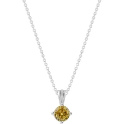 Gemstone Necklace in Sterling Silver, Round Pendant Size 6.5 * 6.5mm, 15