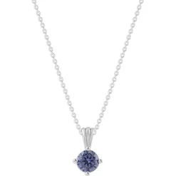 Gemstone Necklace in Sterling Silver, Round Pendant Size 6.5 * 6.5mm, 15