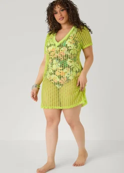 Given Kale V Neck Mesh Cover Up