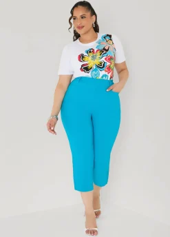 Glittered Floral Print Graphic Tee