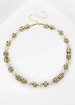 Gold Stone And Faux Pearl Necklace