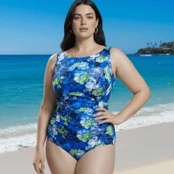 InstantFigure Floral High Neck Swimsuit