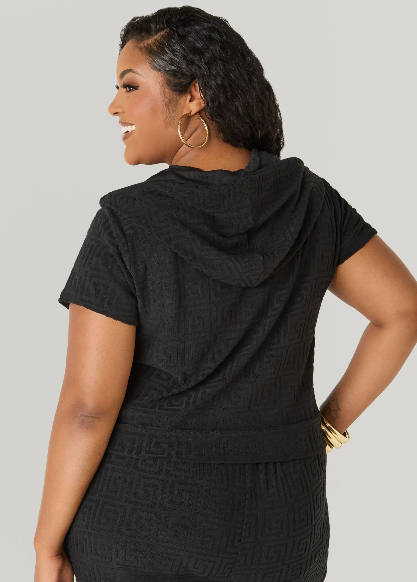 Jacquard Zip Front Hoodie