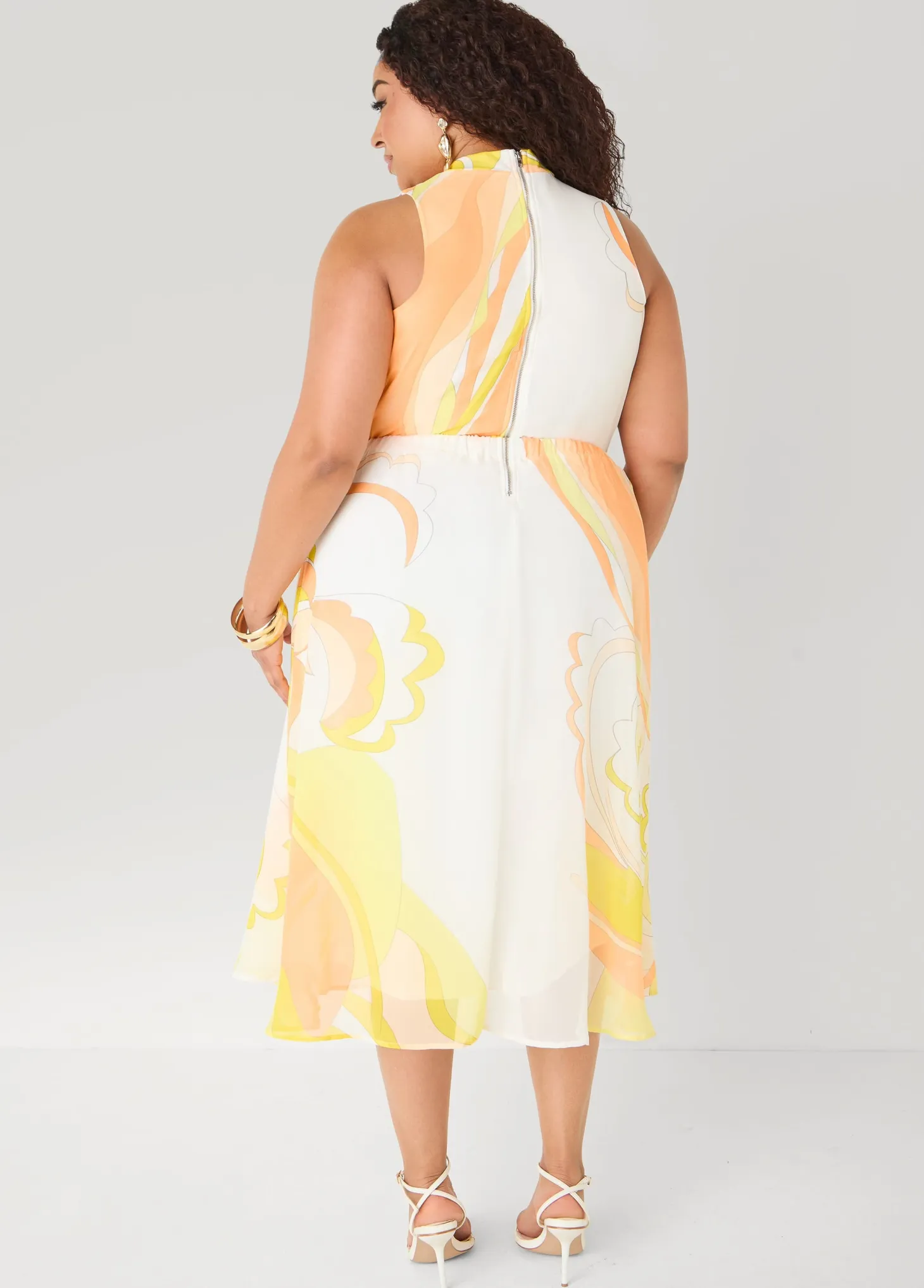 Keyhole Floral Print Midi Dress