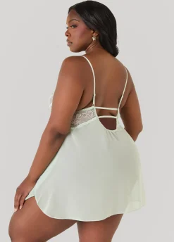 Lace Paneled Babydoll And Robe Set