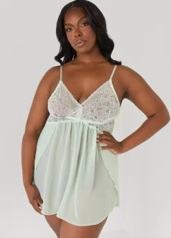 Lace Paneled Babydoll And Robe Set