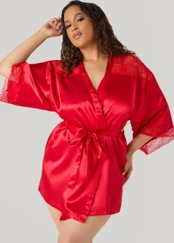 Lace Paneled Satin Robe