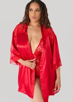 Lace Paneled Satin Robe
