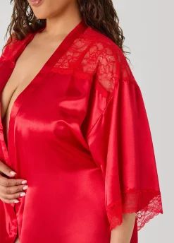 Lace Paneled Satin Robe