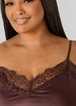 Lace Trimmed Satin Chemise Set