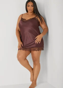 Lace Trimmed Satin Chemise Set