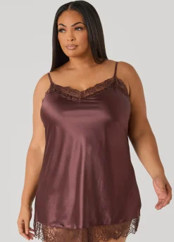 Lace Trimmed Satin Chemise Set