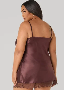 Lace Trimmed Satin Chemise Set