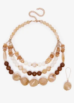 Layered Marbled Bead Necklace Set