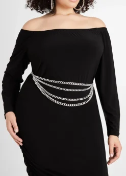 Layered Silver Tone Chain Belt