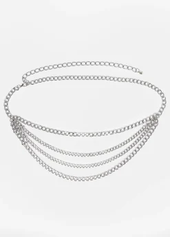 Layered Silver Tone Chain Belt