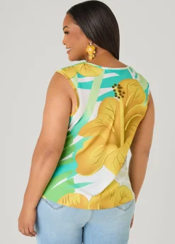 Leaf Print Cowl Neck Top