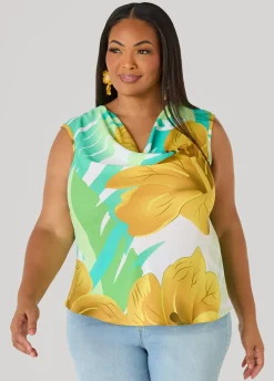 Leaf Print Cowl Neck Top