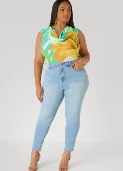 Leaf Print Cowl Neck Top