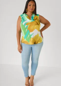 Leaf Print Cowl Neck Top