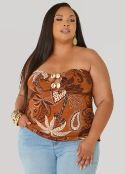 Leaf Print Cutout Tube Top