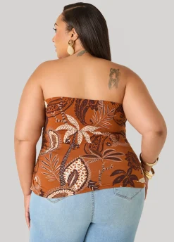 Leaf Print Cutout Tube Top