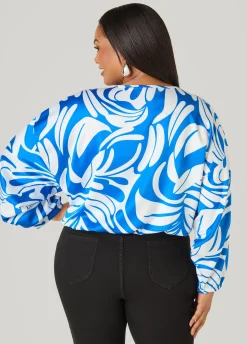 Leaf Print Faux Wrap Top