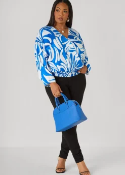 Leaf Print Faux Wrap Top