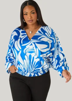 Leaf Print Faux Wrap Top