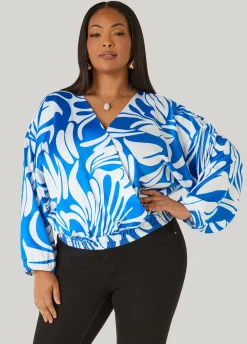 Leaf Print Faux Wrap Top