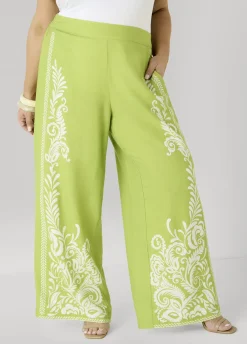 Leaf Print Linen Blend Pants