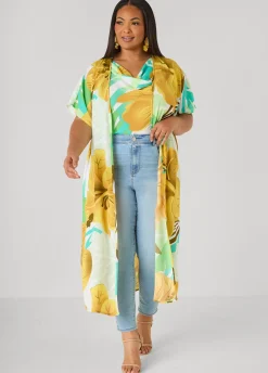 Leaf Print Open Front Duster