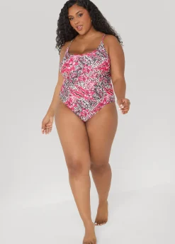 Leopard And Floral Print Swimsuit