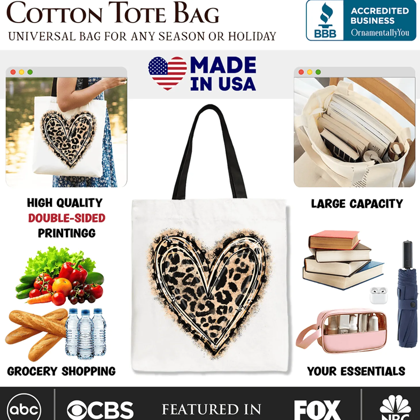 Leopard Heart Valentine Tote Bag
