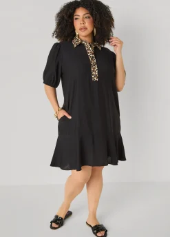 Leopard Trimmed Flounced Dress