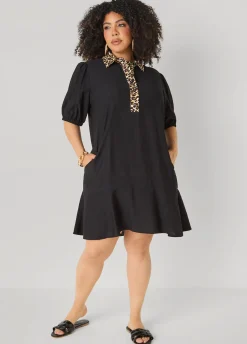 Leopard Trimmed Flounced Dress