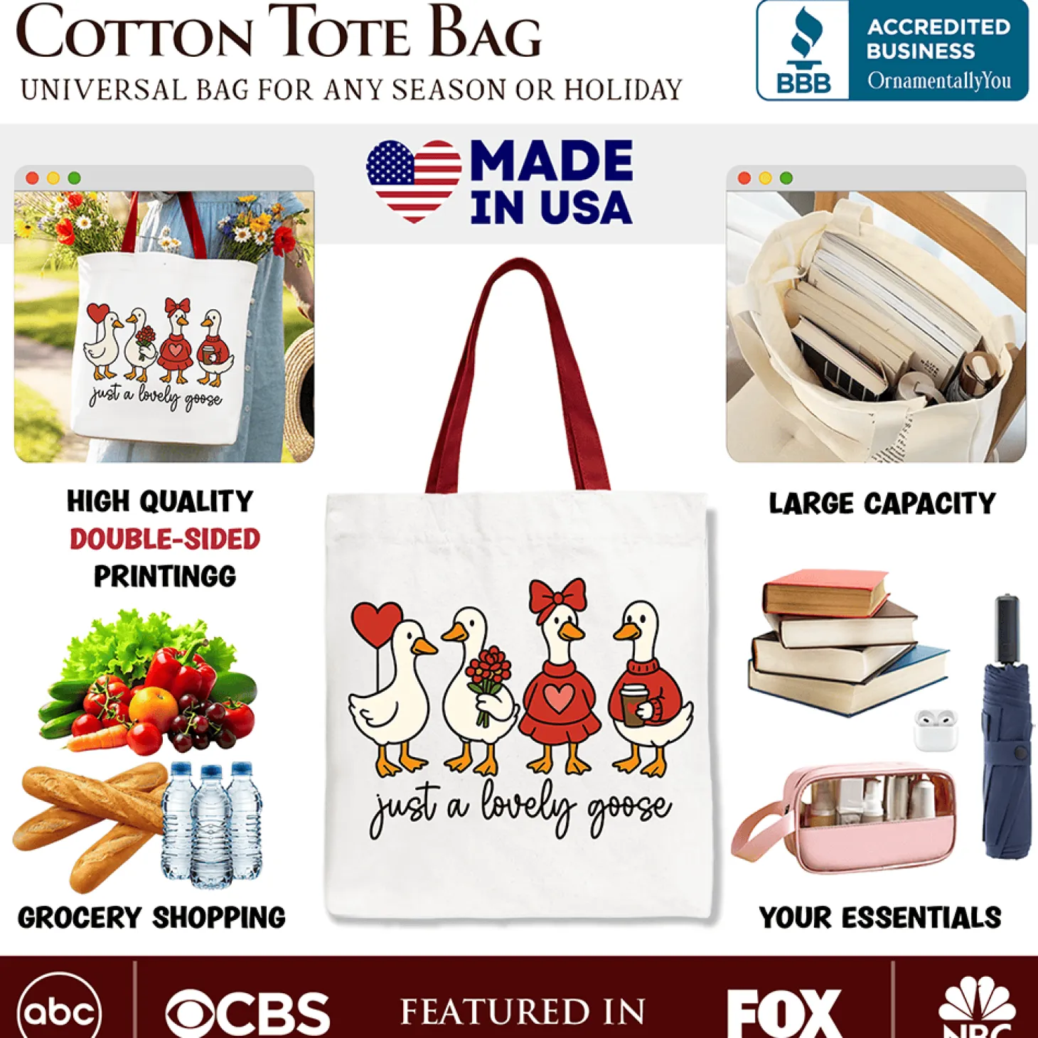 Lovely Goose Canvas Tote Bag