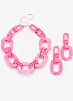 Marbled Chain Link Necklace Set