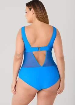 Mesh Paneled V Back Swimsuit