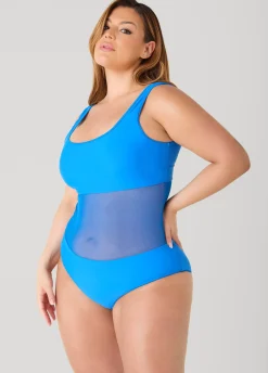 Mesh Paneled V Back Swimsuit