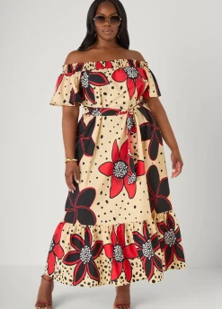 Off The Shoulder Floral Maxi Dress