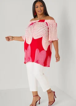 Off The Shoulder Floral Plisse Top