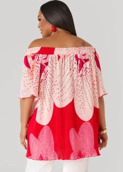 Off The Shoulder Floral Plisse Top